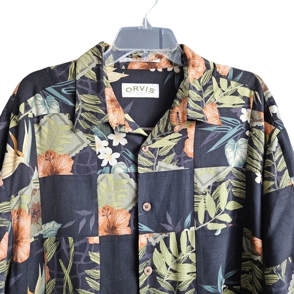 Orvis Floral Hawaiian Shirt Mens Short Sleeve 100% Silk Button Up XL - Picture 2 of 8